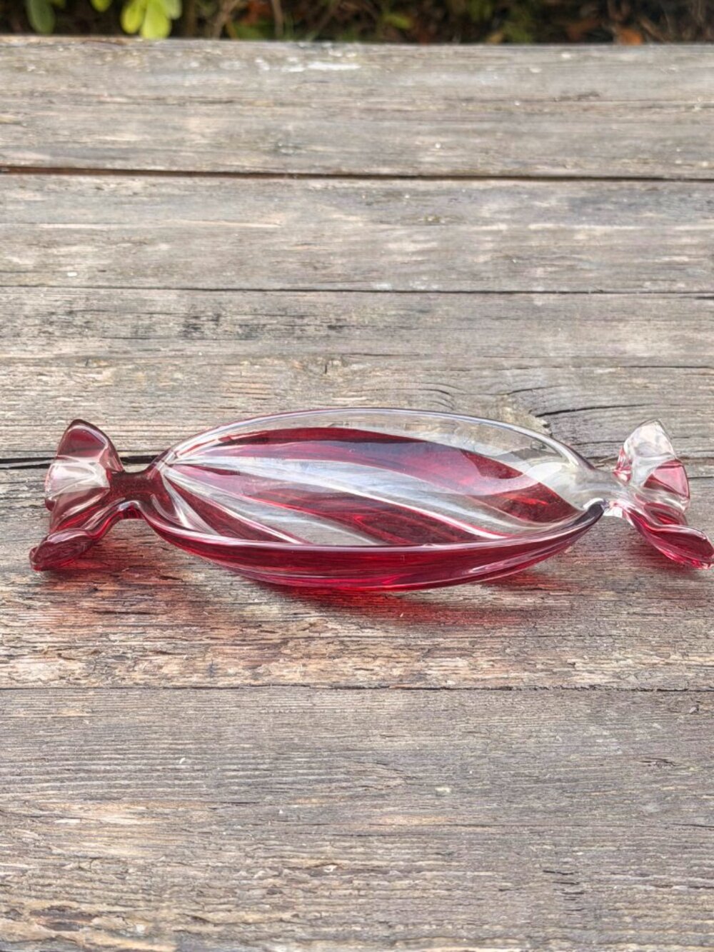 Godinger Gatherings Peppermint Twist Red and Clear Glass Wrapper Candy Dish Tray